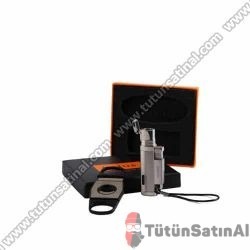 Honest Puro Çakmağı Ve Puro Makası Set Gümüş Grisi