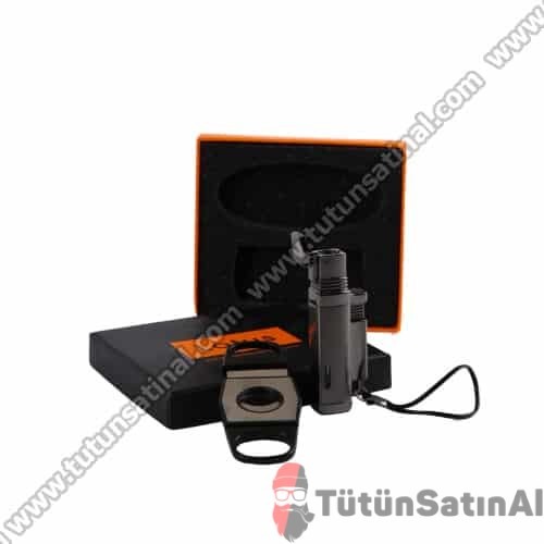 Honest Puro Çakmağı Ve Puro Makası Set Parlak Koyu Gri 1 Honest Puro Çakmağı Ve Puro Makası Set Parlak Koyu Gri