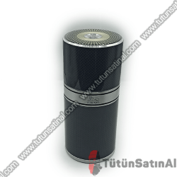 Lubinski Metal Silindir Seyahat Humidor Puro Kutusu 7'li Karbon (Siyah-Gümüş Gri)